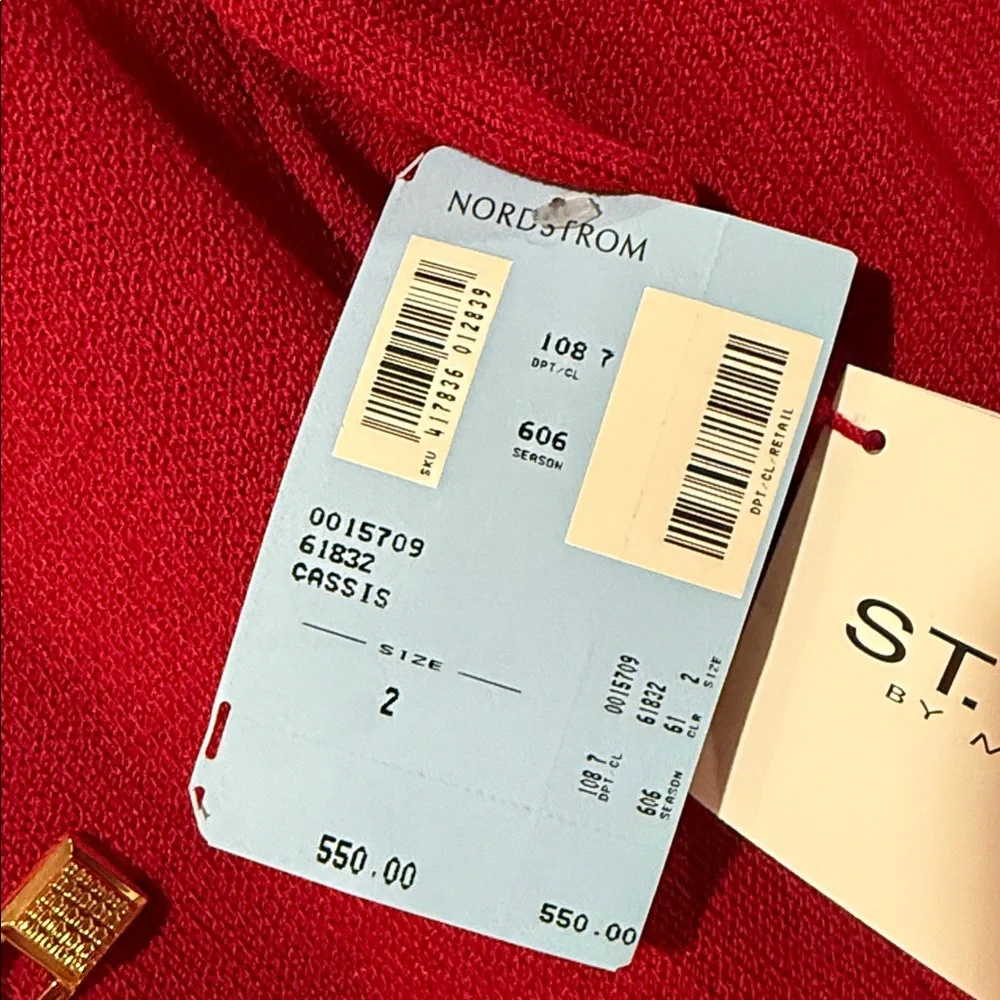 NWT St. JOHN Two Piece Suit Jacket 2 Skirt 6 ~ Red w/Gold Hardware Santana Knit - Picture 8 of 17